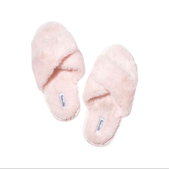 Splendid Faux Fur Crisscross Slippers • Crystal Pink • L/XL • NWT - Picture 3 of 9